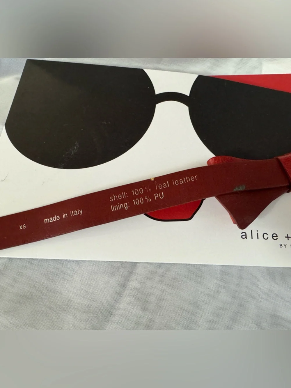 Alice + Olivia by Stacey Bendet RARE Red Leather Skinny Logo Belt - EUC/ Size XS